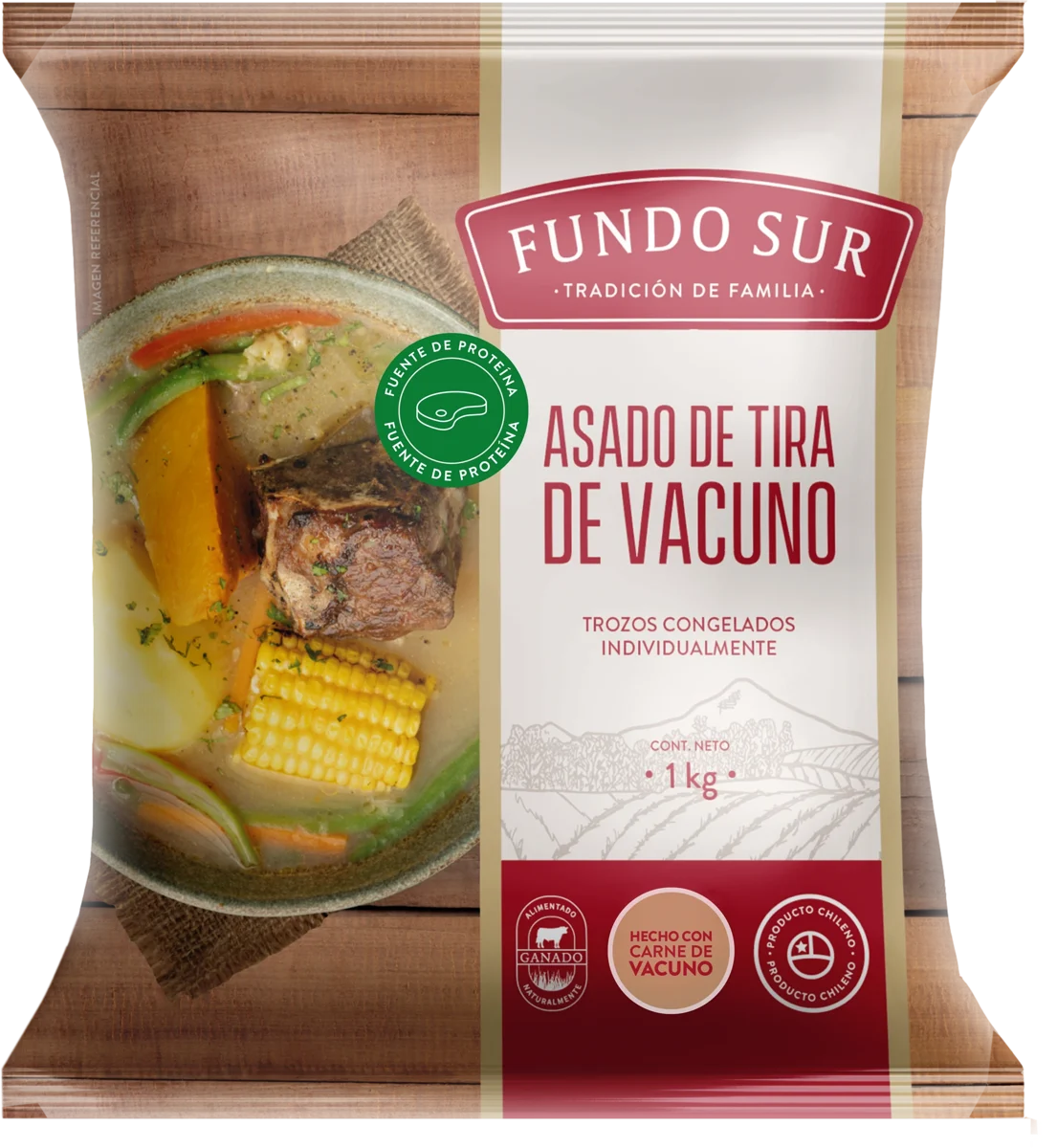 Envase Asado de Tira de Vacuno 1 kg Fundo Sur