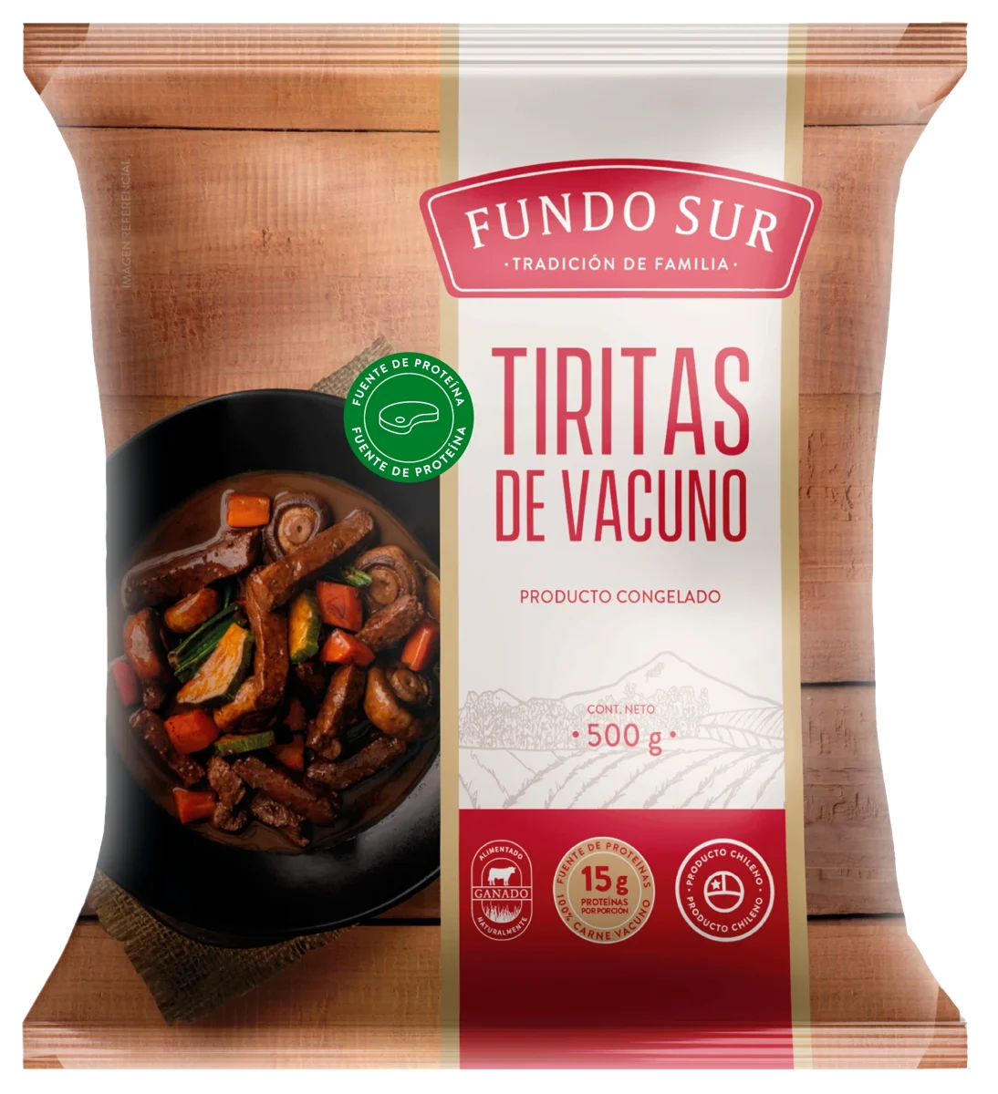 Envase Tiritas de Vacuno 500 g Fundo Sur